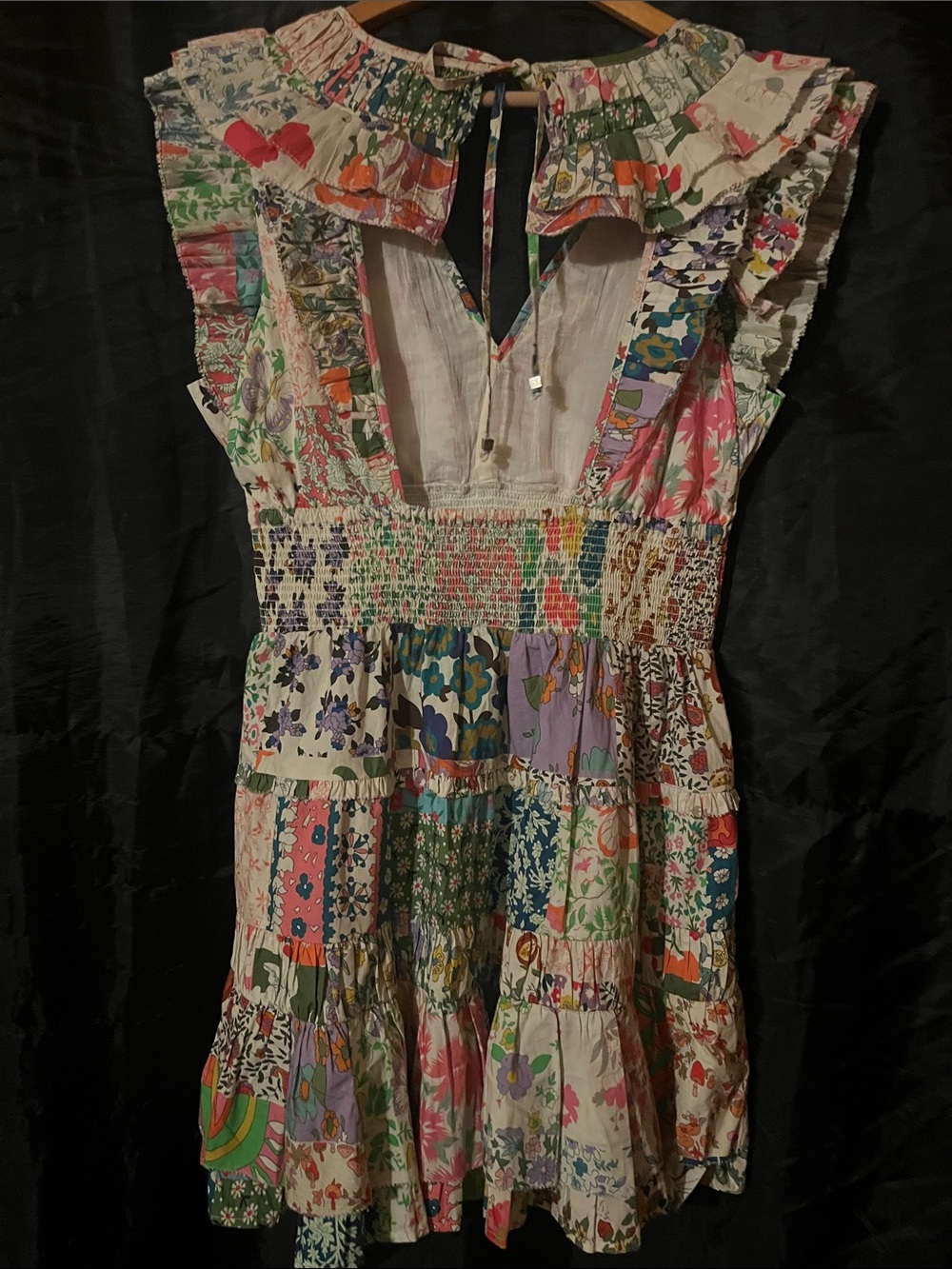 LOVE THE LABEL Patchwork Floral Ruffle Mini Dress - Multicolor Boho - Picture 4 of 7